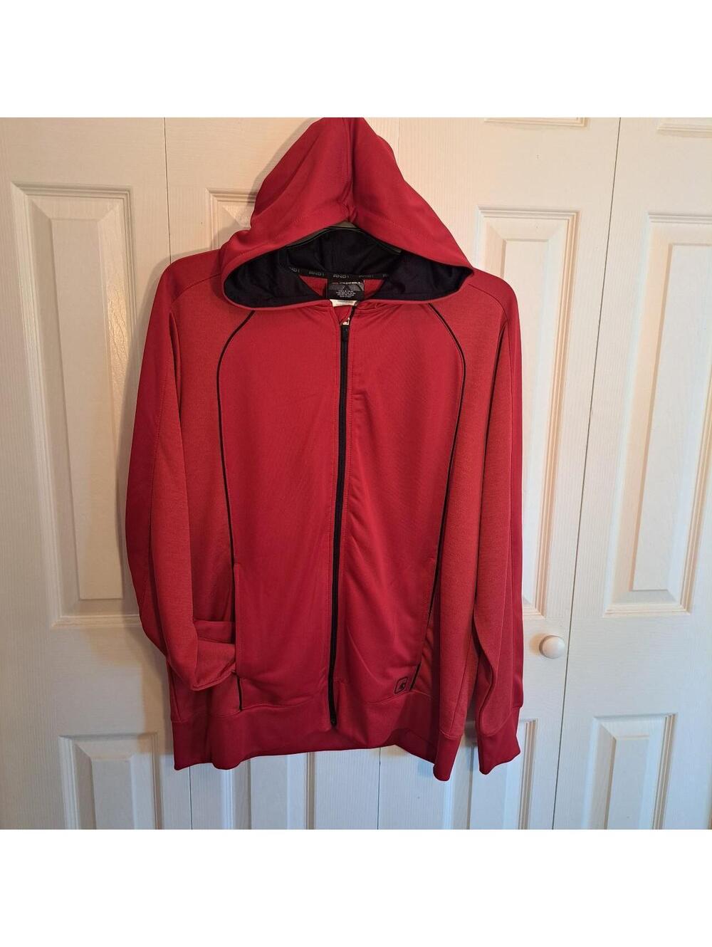 NWT Black & Red Men's Full Zip Up Hoodie Size Large Sports Basketball Fleece